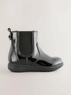 Next Wide Fit (G) Leather Chelsea Ankle Boots Black Patent Sale