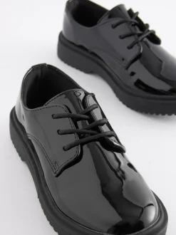 Next Black Patent Wide Fit (G) School Chunky Lace-Up Shoes Sale