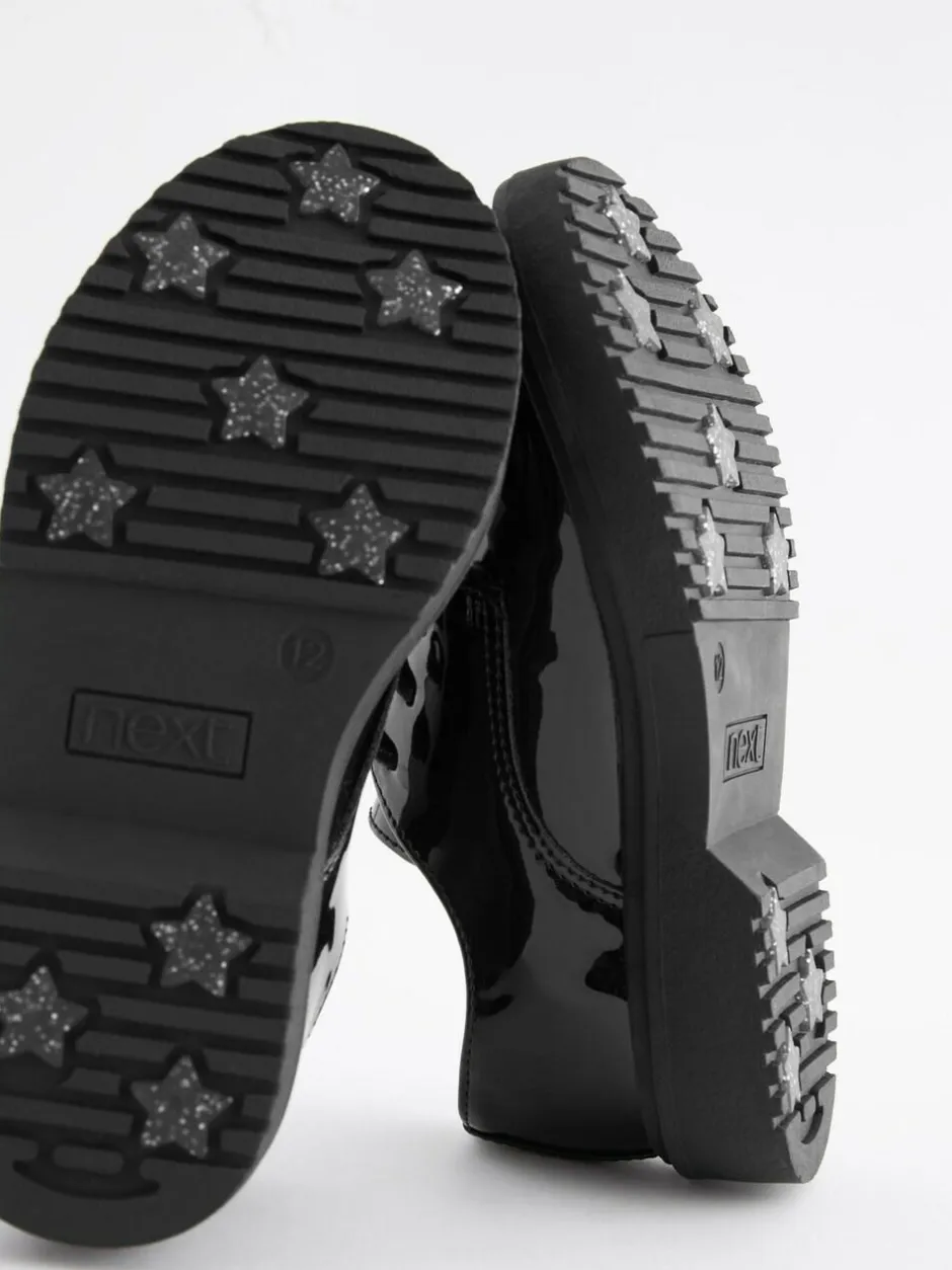 Next Black Patent Wide Fit (G) School Chunky Lace-Up Shoes Sale