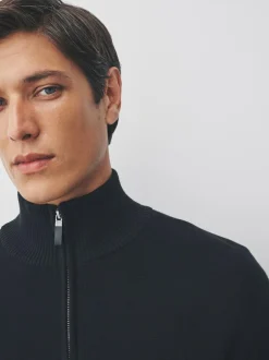 Next Black Plain N.Premium Regular Fit 100% Cotton Premium Quarter Zip Jumper Online