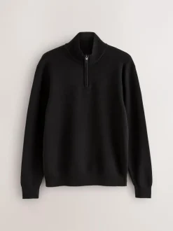 Next Black Plain N.Premium Regular Fit 100% Cotton Premium Quarter Zip Jumper Online