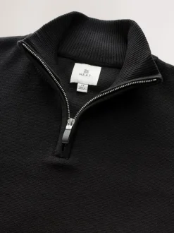 Next Black Plain N.Premium Regular Fit 100% Cotton Premium Quarter Zip Jumper Online