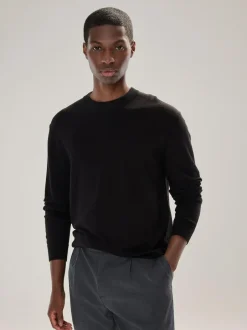 Next Plain Regular Fit Cotton Rich Crew Neck Jumper Black Discount