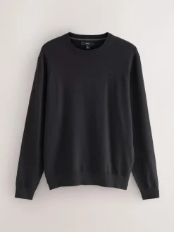 Next Plain Regular Fit Cotton Rich Crew Neck Jumper Black Discount