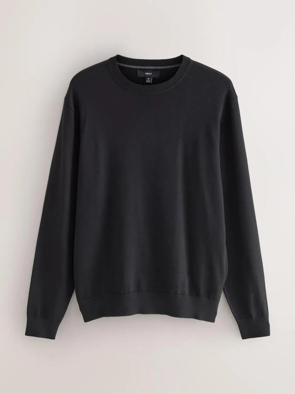 Next Plain Regular Fit Cotton Rich Crew Neck Jumper Black Discount