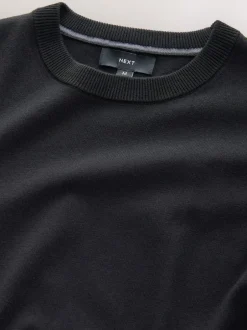 Next Plain Regular Fit Cotton Rich Crew Neck Jumper Black Discount