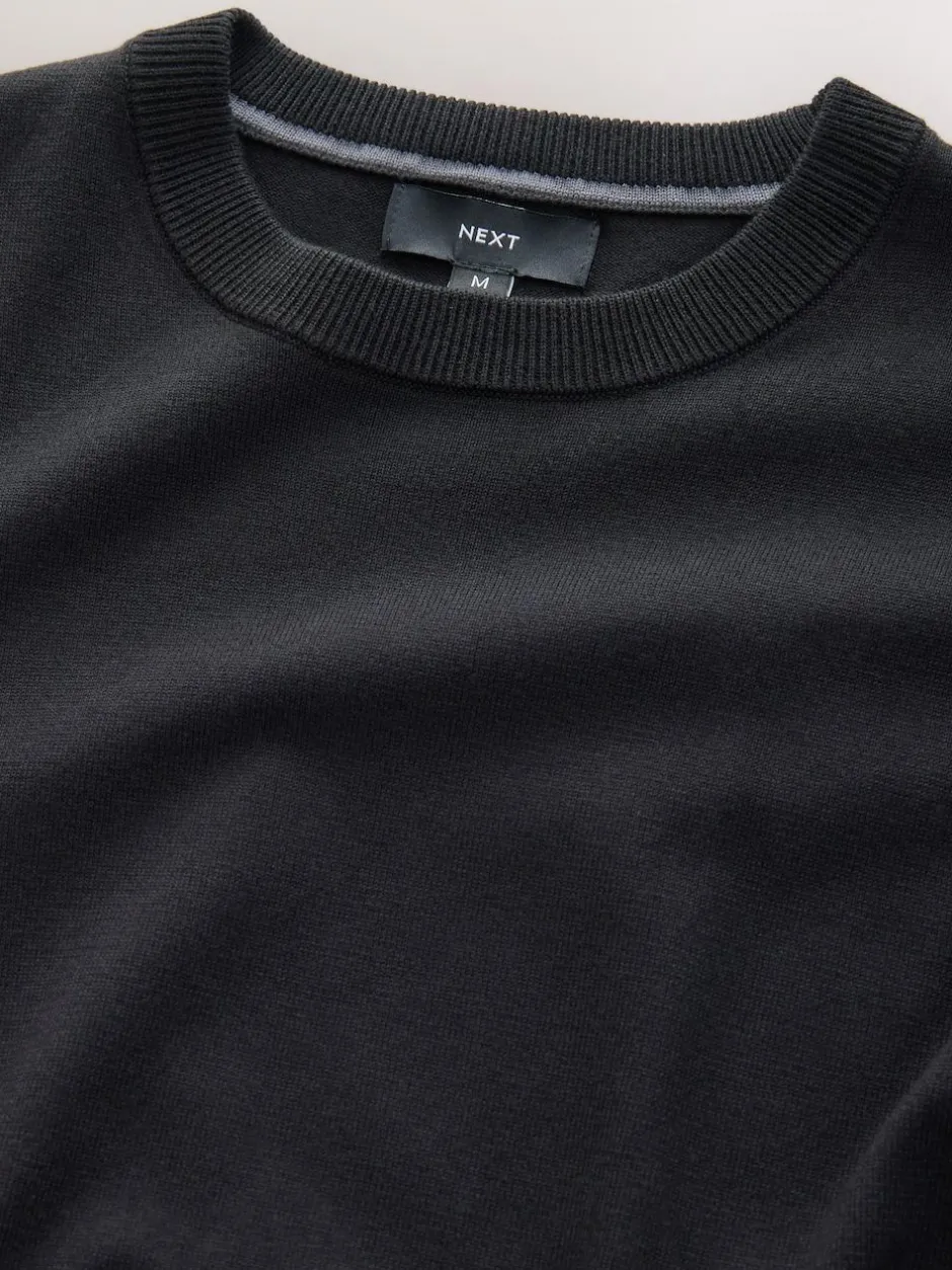 Next Plain Regular Fit Cotton Rich Crew Neck Jumper Black Discount