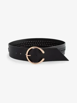 Next Plait Detail Wide Belt Black Sale