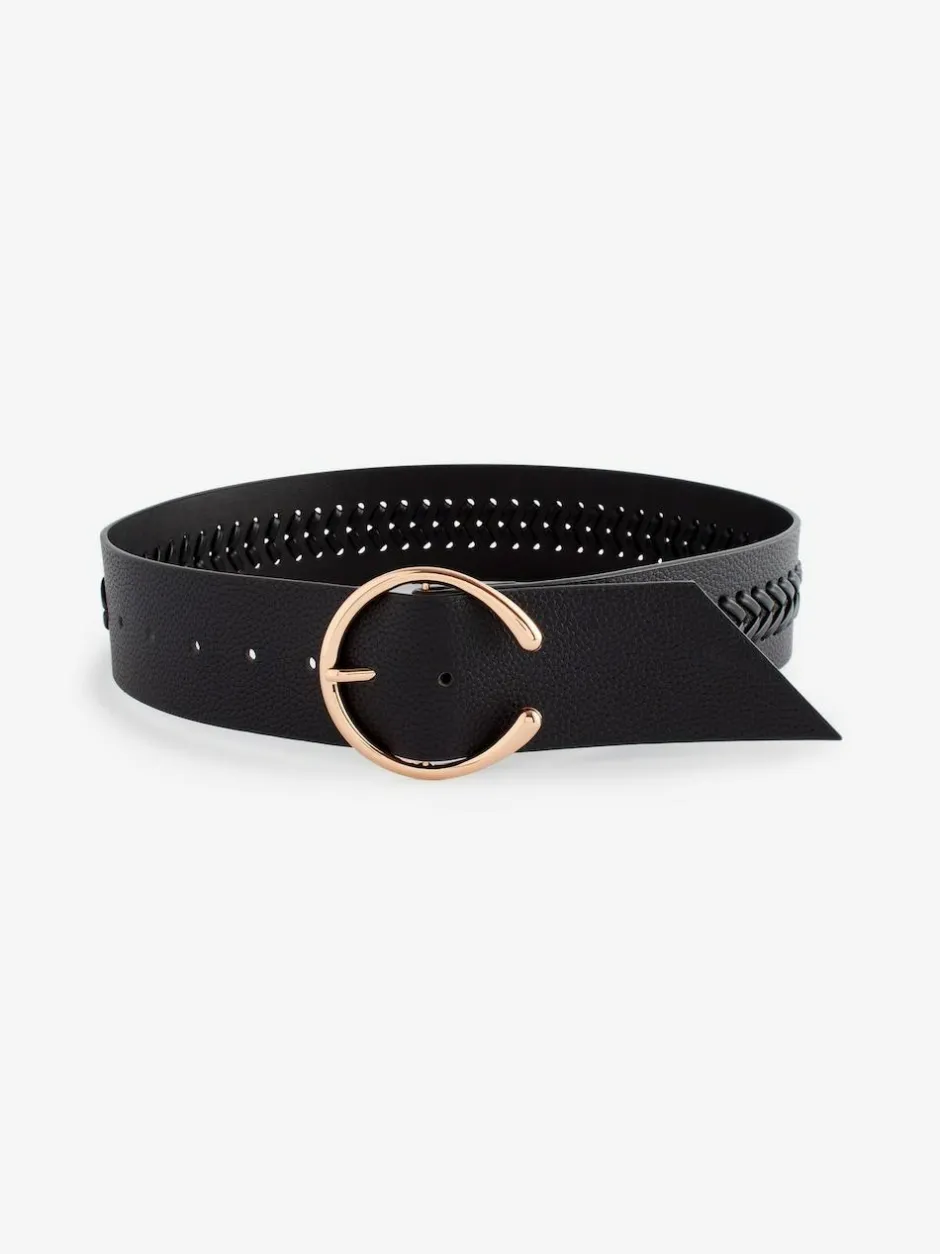 Next Plait Detail Wide Belt Black Sale