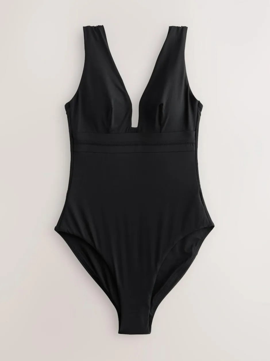 Next Black Plunge Shaping Tummy Control Swimsuit Clearance