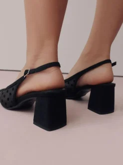 Next Forever Comfort® Square Toe Slingback Block Heels Black Polkadot New