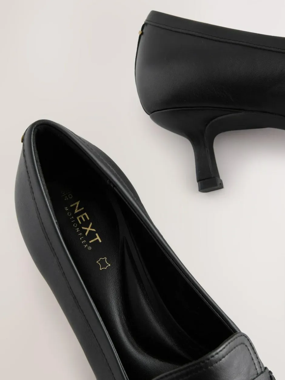Next Premium Leather With Motionflex Point Toe Tassel Heels Loafers Black