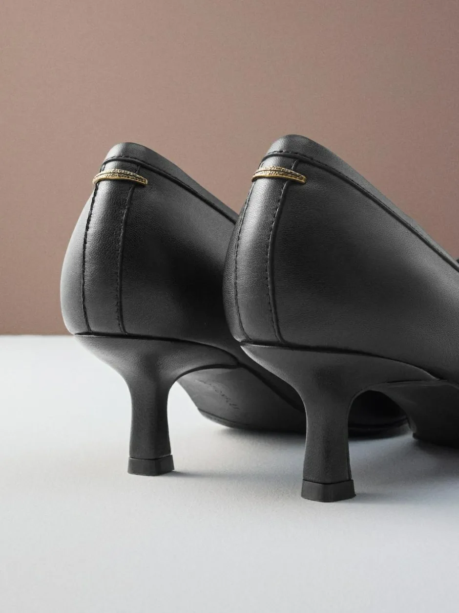 Next Premium Leather With Motionflex Point Toe Tassel Heels Loafers Black