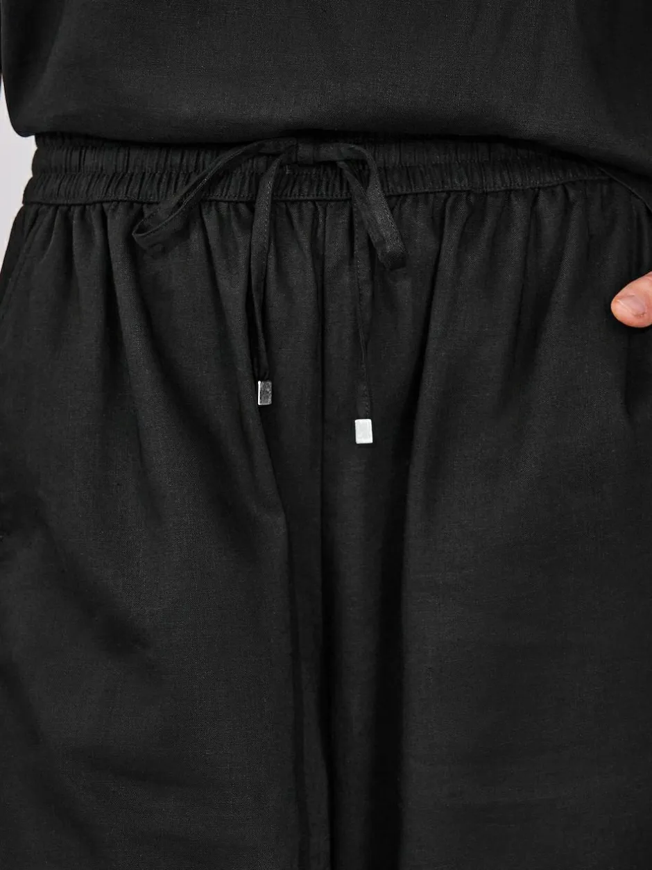 Next Pull On Tapered Trousers With Linen Black Hot