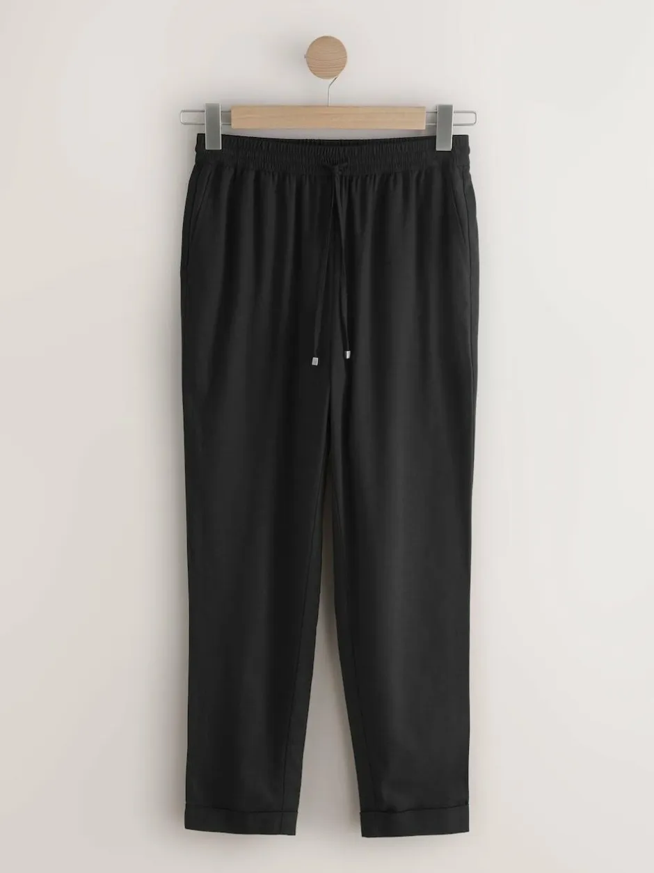 Next Pull On Tapered Trousers With Linen Black Hot