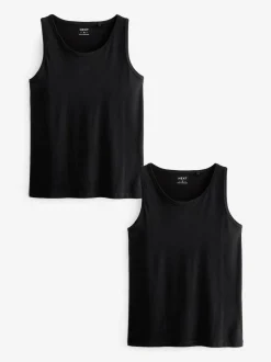 Next Pure 100% Cotton Layering Vests 2 Pack Black Clearance