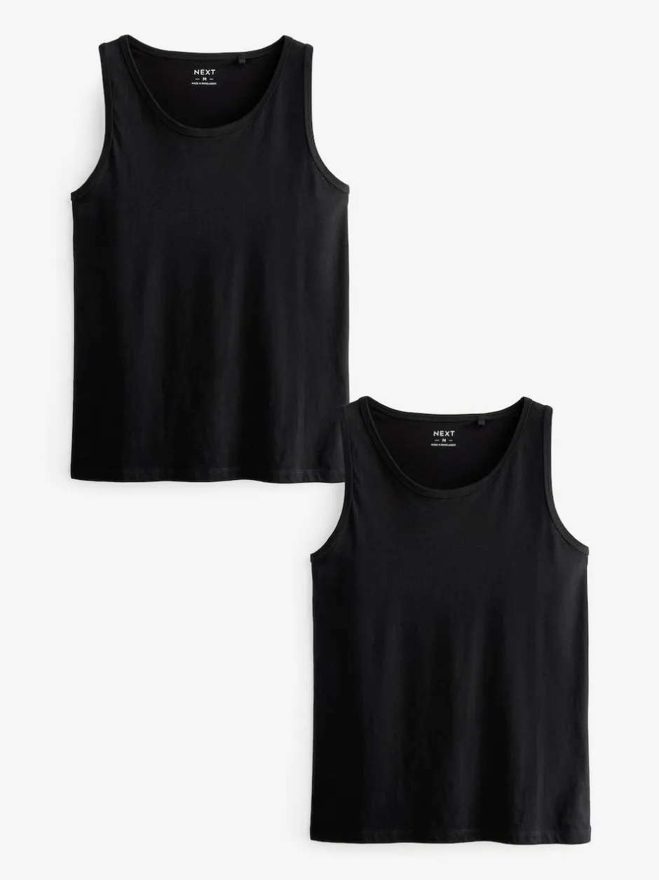 Next Pure 100% Cotton Layering Vests 2 Pack Black Clearance