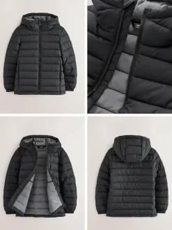 Next Black Quilted Midweight Hooded Jacket (3-16yrs) Outlet