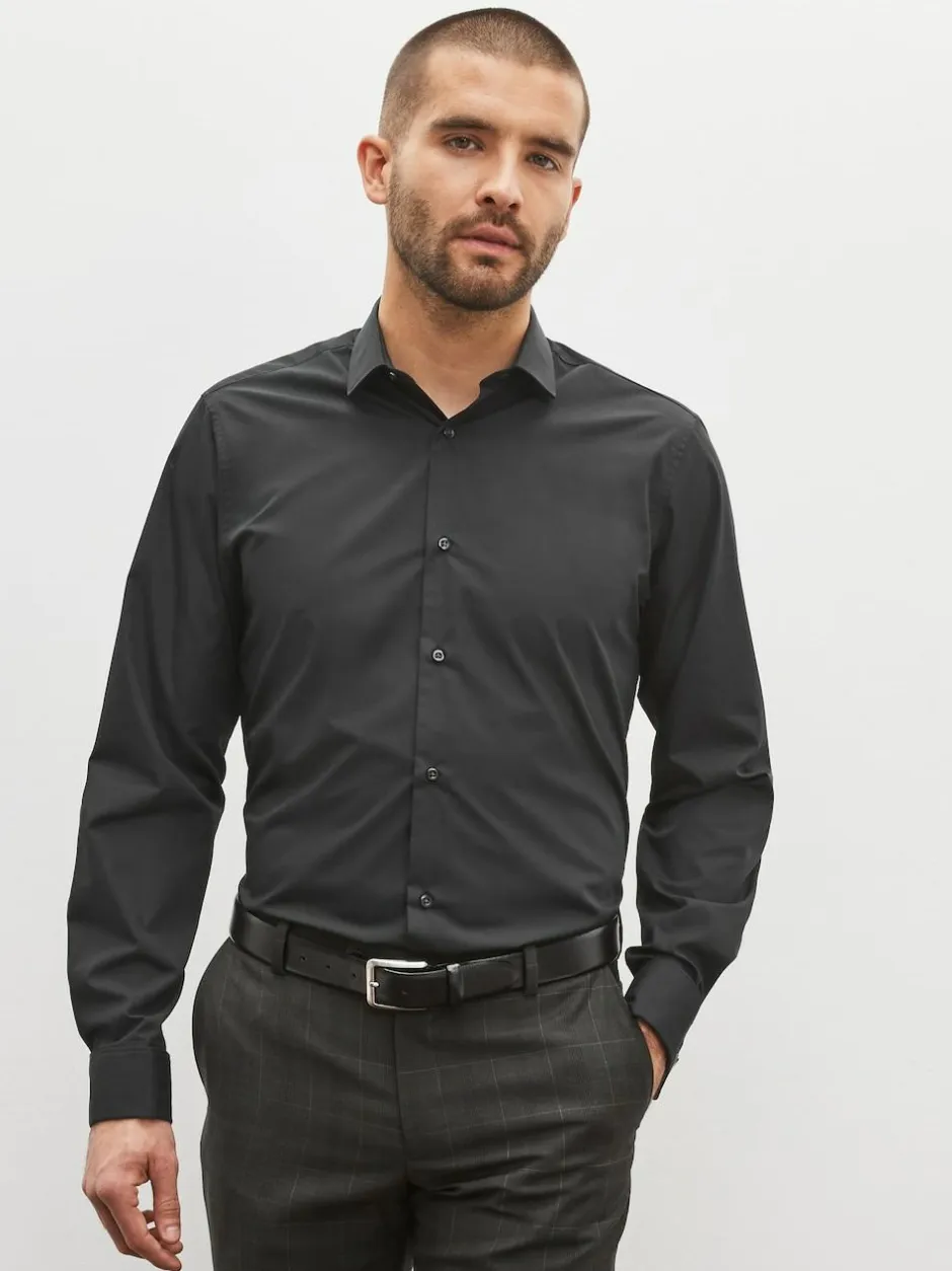 Next Regular Fit Easy Care Double Cuff Smart Shirt Black Clearance