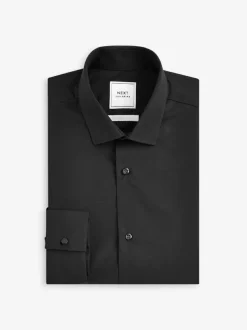 Next Regular Fit Easy Care Double Cuff Smart Shirt Black Clearance