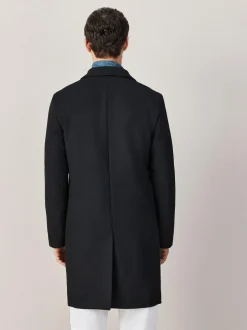 Next Regular Fit Epsom Overcoat with Wool Black Discount