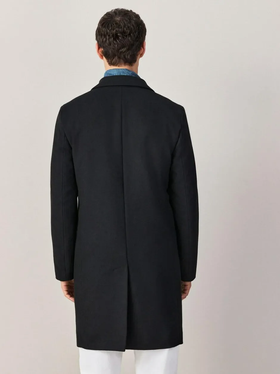 Next Regular Fit Epsom Overcoat with Wool Black Discount
