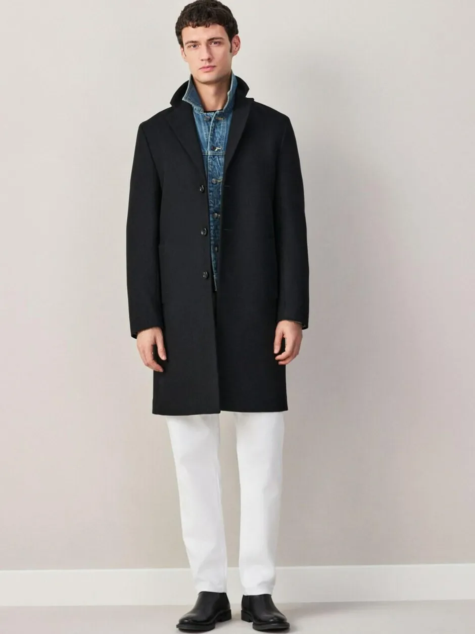 Next Regular Fit Epsom Overcoat with Wool Black Discount