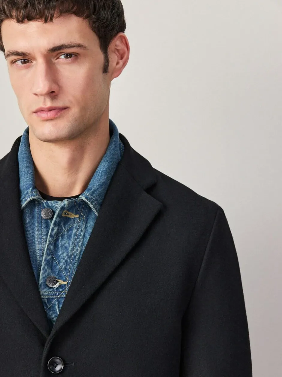 Next Regular Fit Epsom Overcoat with Wool Black Discount