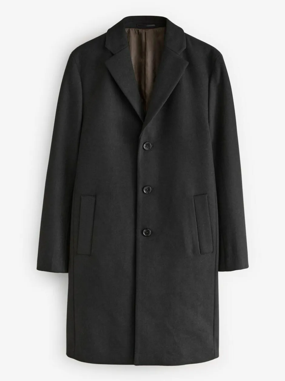 Next Regular Fit Epsom Overcoat with Wool Black Discount
