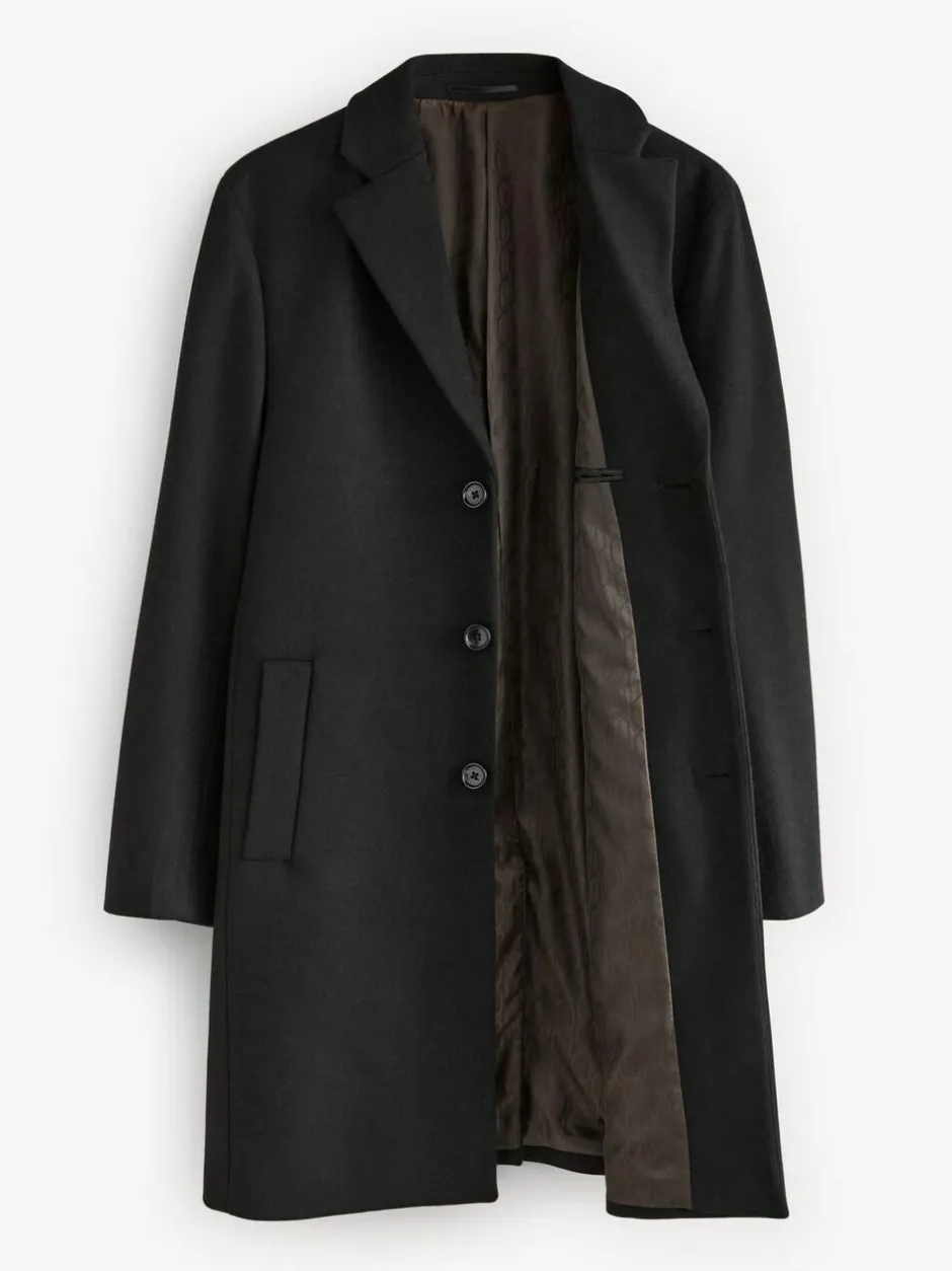 Next Regular Fit Epsom Overcoat with Wool Black Discount