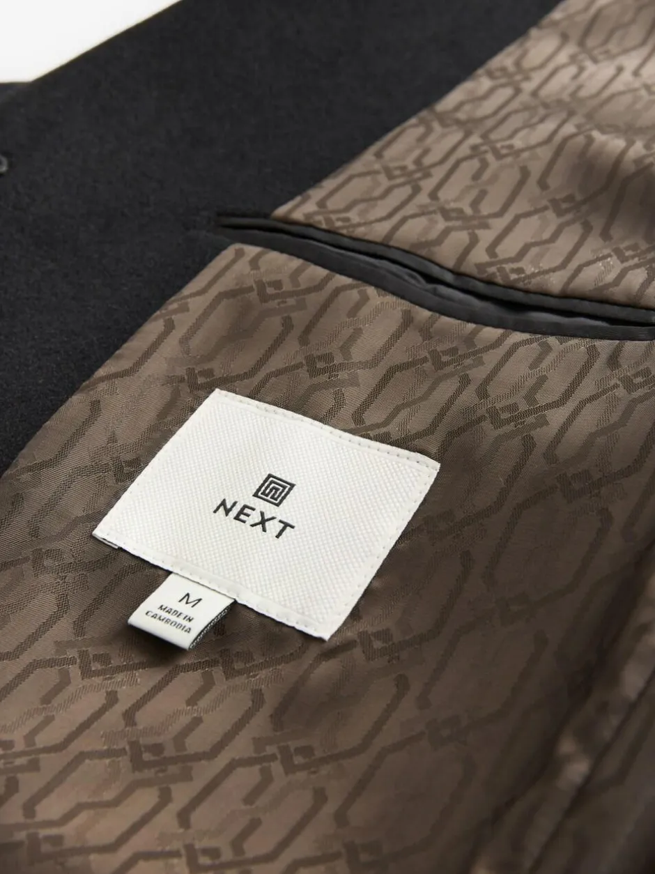 Next Regular Fit Epsom Overcoat with Wool Black Discount