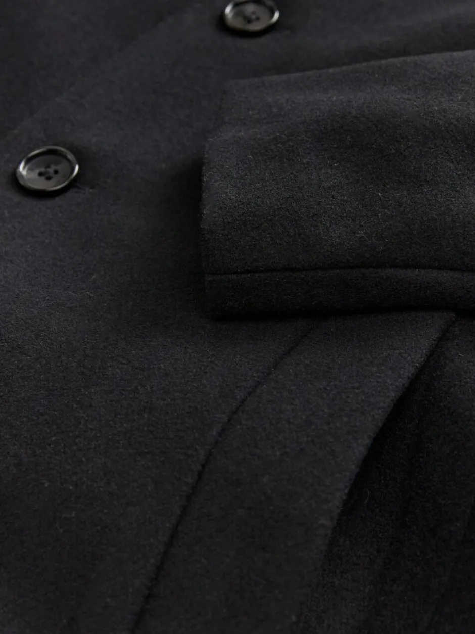Next Regular Fit Epsom Overcoat with Wool Black Discount