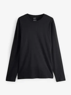 Next Black Regular Fit Long Sleeve Crew Neck T-Shirt