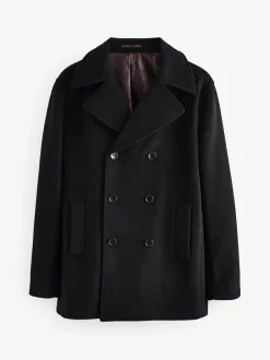 Next Regular Fit N.Premium Soft Touch Peacoat with Wool Black Discount