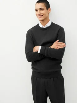 Next Regular Fit Pure Cotton Crew Jumper Black Discount