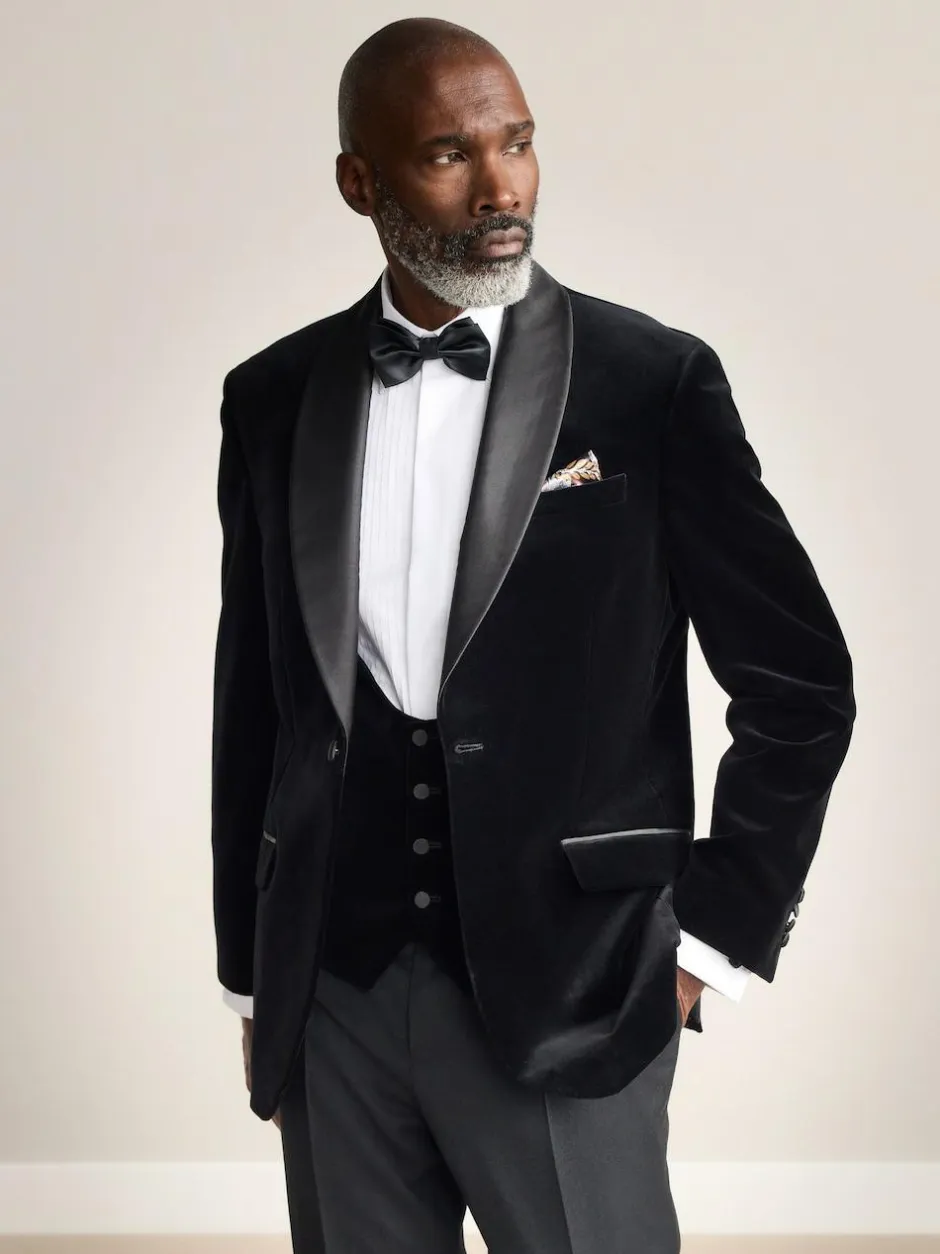 Next Regular Fit Signature Pontoglio Italian Velvet Blazer With Shawl Lapel Black Hot