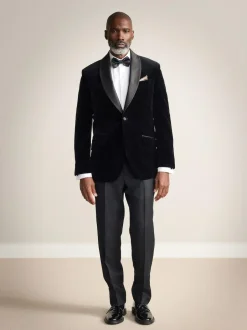 Next Regular Fit Signature Pontoglio Italian Velvet Blazer With Shawl Lapel Black Hot