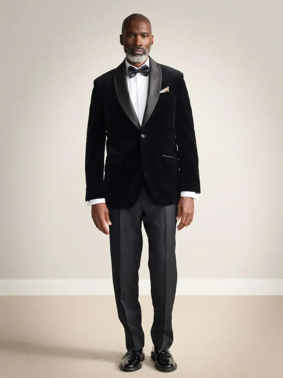 Next Regular Fit Signature Pontoglio Italian Velvet Blazer With Shawl Lapel Black Hot