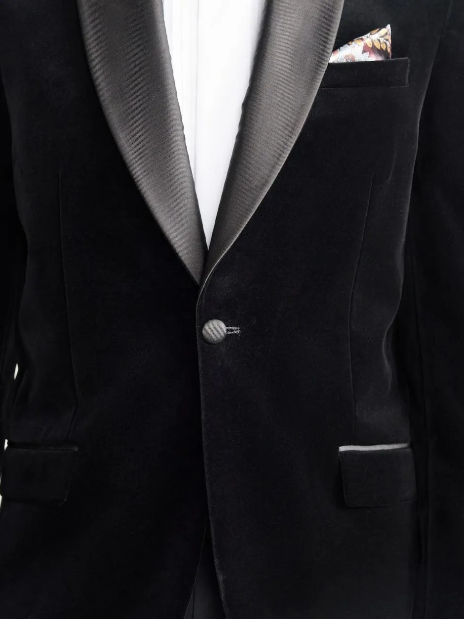 Next Regular Fit Signature Pontoglio Italian Velvet Blazer With Shawl Lapel Black Hot
