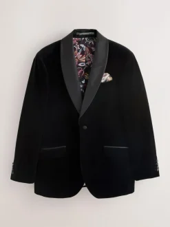 Next Regular Fit Signature Pontoglio Italian Velvet Blazer With Shawl Lapel Black Hot