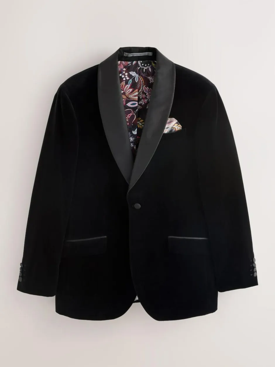 Next Regular Fit Signature Pontoglio Italian Velvet Blazer With Shawl Lapel Black Hot