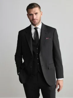 Next Regular Fit Signature Nova Fides 100% Italian Wool Suit Jacket Black Hot