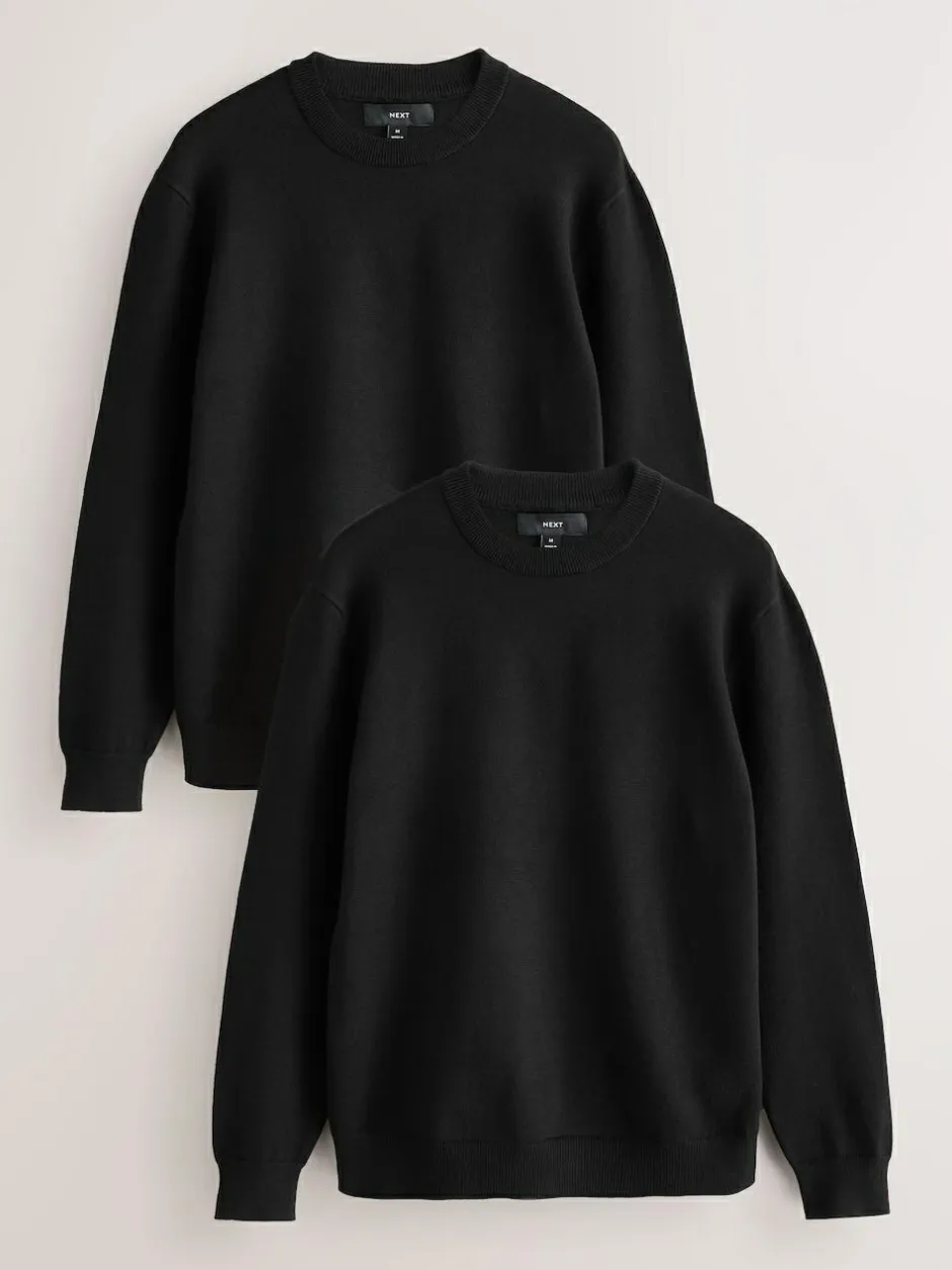 Next Black Regular Fit Soft Touch Crew Neck Jumpers 2 Pack
