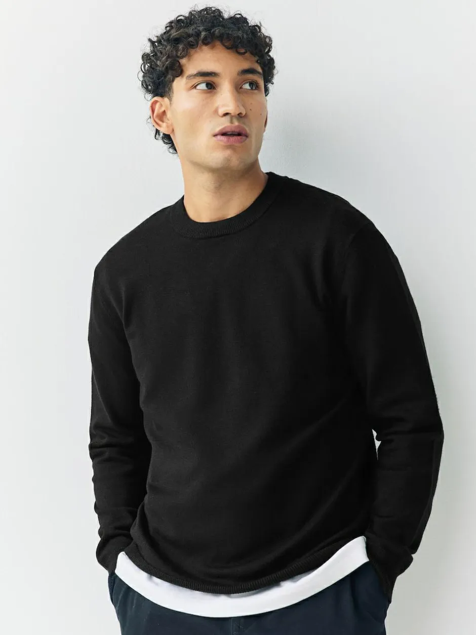 Next Black Regular Fit Soft Touch Crew Neck Jumpers 2 Pack