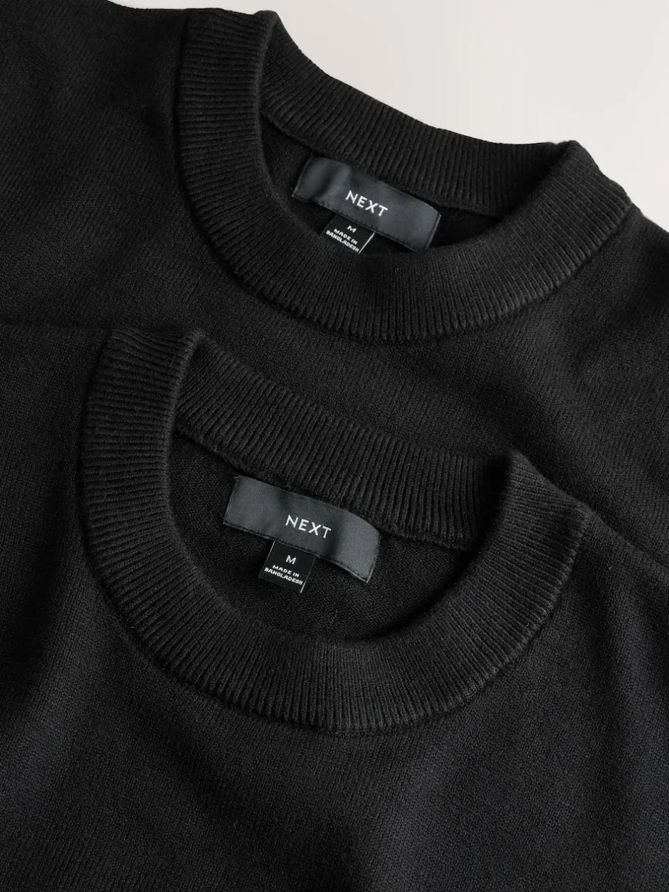 Next Black Regular Fit Soft Touch Crew Neck Jumpers 2 Pack