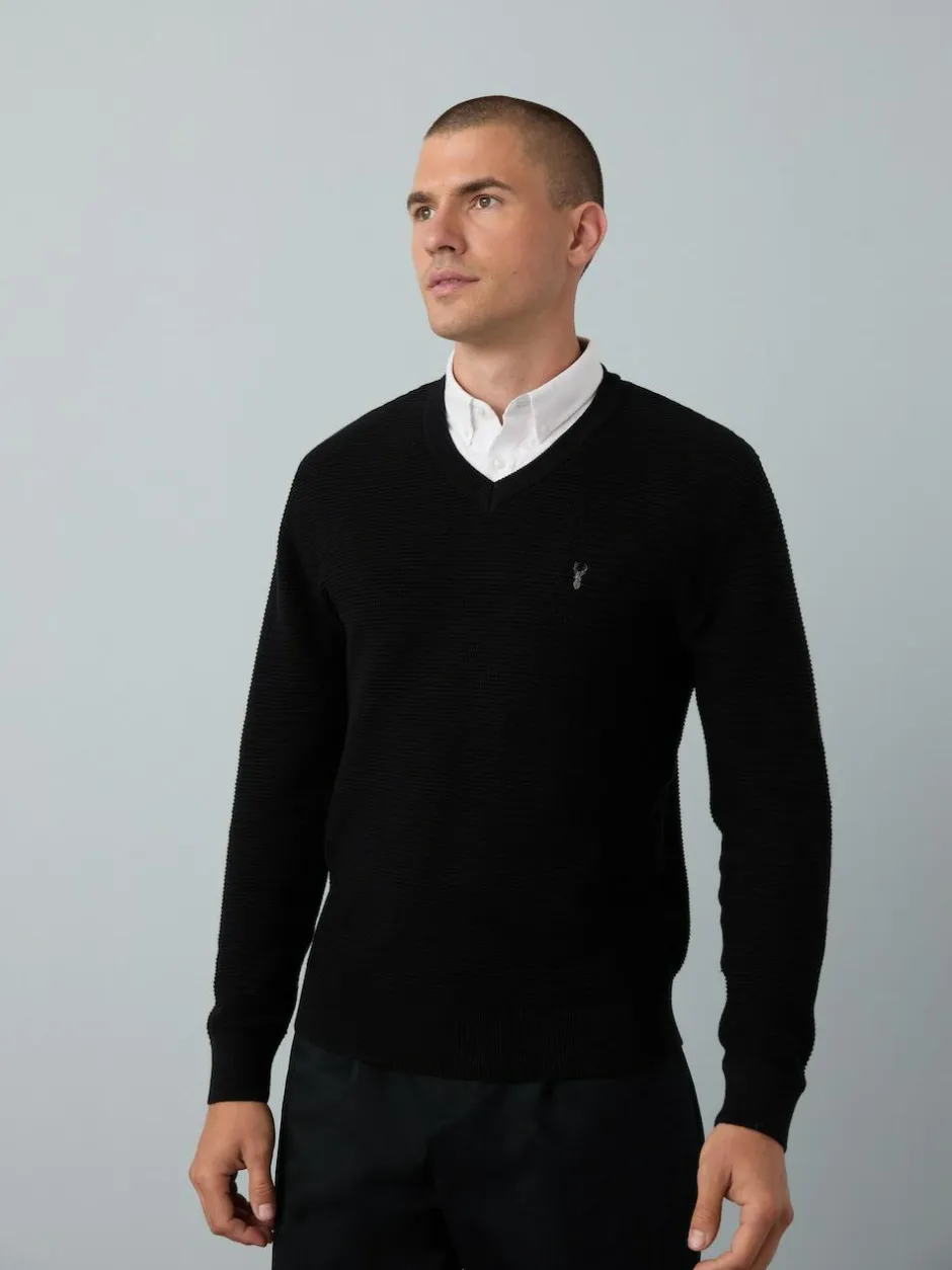 Next Regular Fit Textured Oxford Mock Shirt Jumper Black Hot