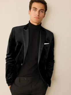 Next Regular Fit Velvet Blazer Black Hot