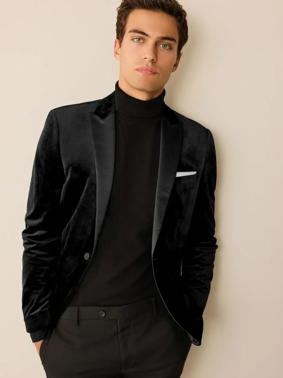 Next Regular Fit Velvet Blazer Black Hot