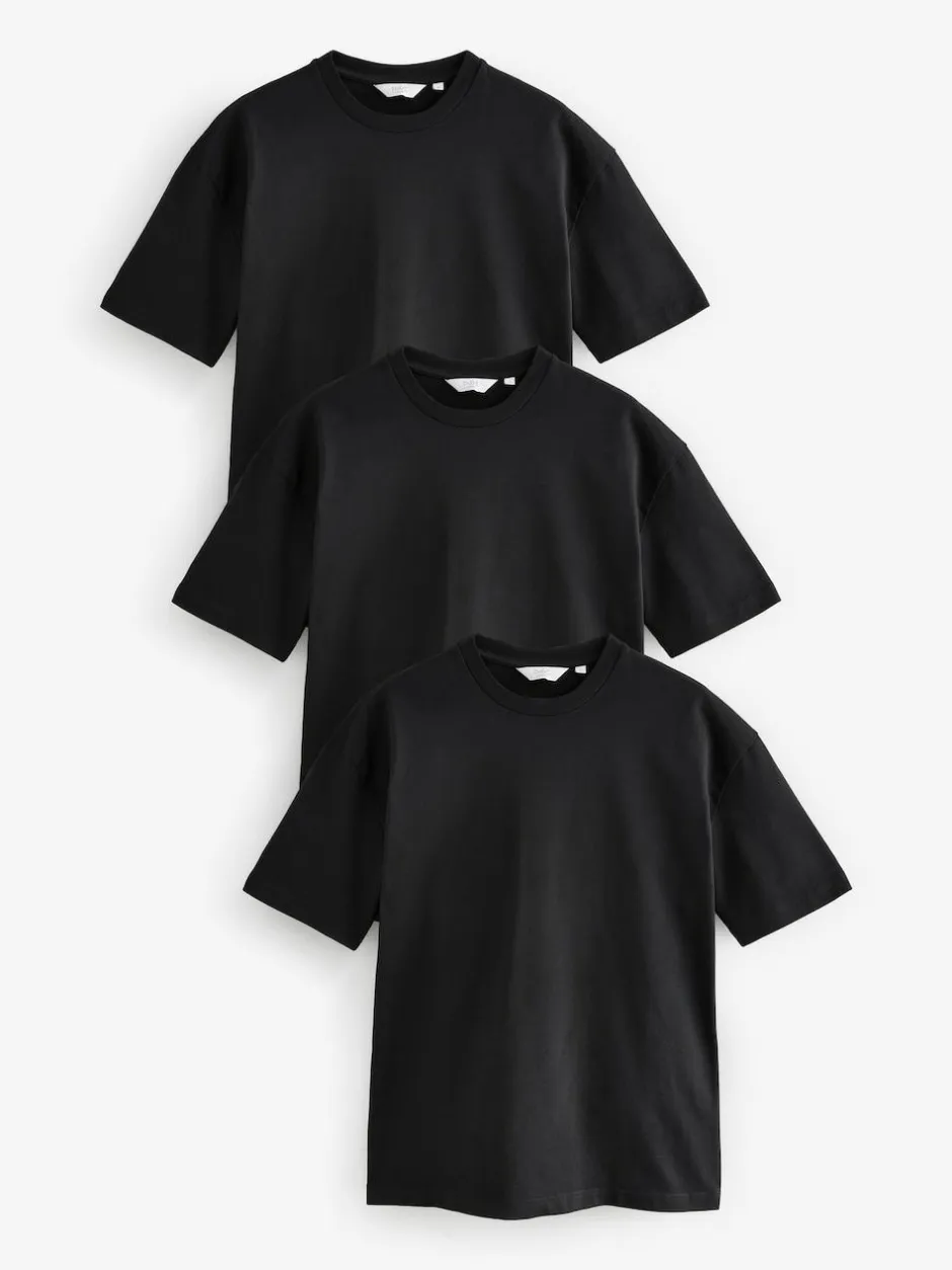 Next Black Relaxed Fit Heavyweight T-Shirts 3 Pack Outlet