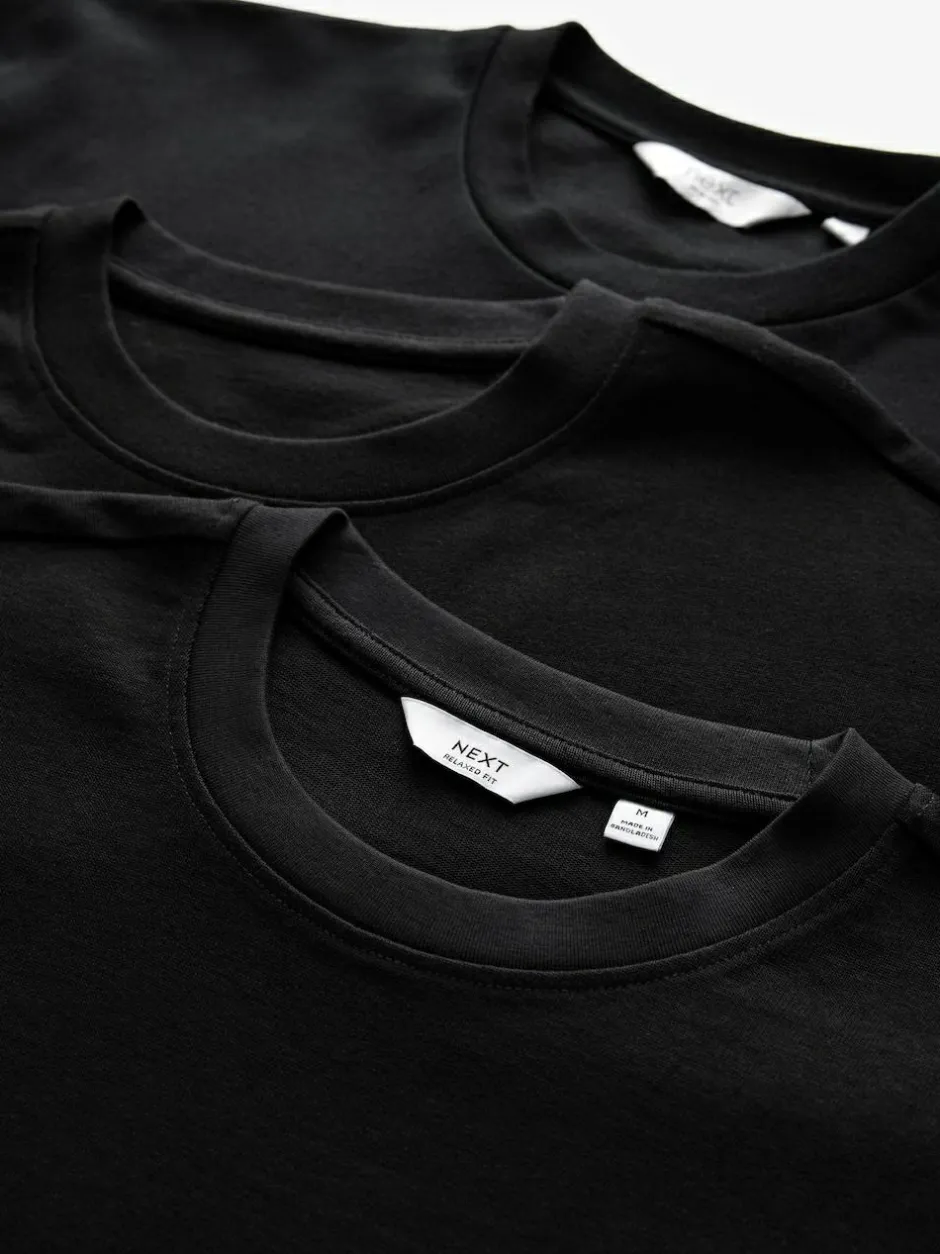 Next Black Relaxed Fit Heavyweight T-Shirts 3 Pack Outlet
